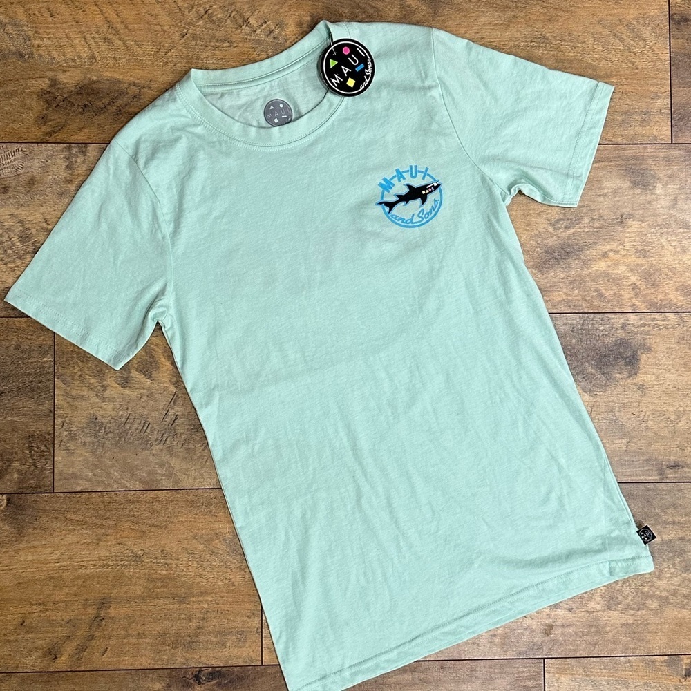 MAUI & SONS “Shark Nation” Mint Green Tee, Size S, NWT - Picture 3 of 4